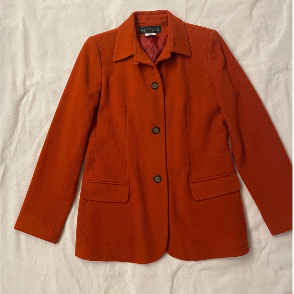 Harve Benard Vintage Wool Cashmere Blazer Orange Rust Button Up Jacket Size 8 - Picture 9 of 9